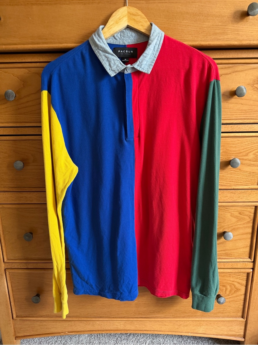 Pacsun Colorblock Rugby Long Sleeve Retro 100% Cotton Mens Polo Shirt Medium